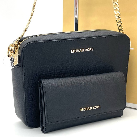 Michael Kors EW Large Crossbody Bag & Trifold Wallet Black - Picture 2 of 10